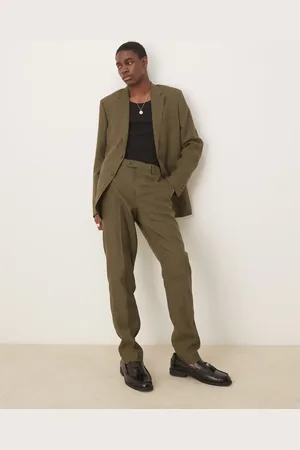 MANGO Slim fit linen suit trousers in co-ord