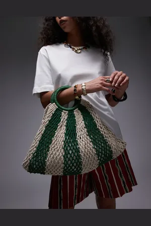 Topshop Gemma stripe crochet grab bag in stripe
