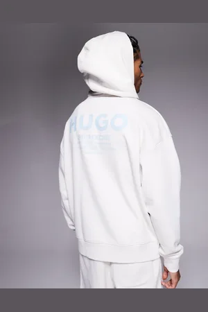 Hugo Blue Co-ord loose fit hoodie in stone with blue logo