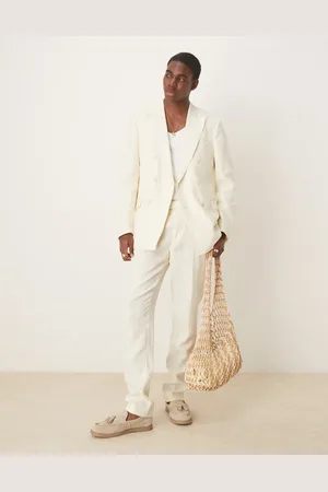 MANGO Slim fit linen suit trousers in ecru co-ord