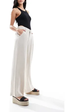 ASOS Relaxed straight leg trousers with linen in natural