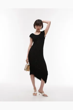 & OTHER STORIES Knitted midi dress with fringed neckline and hem in