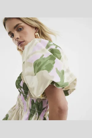 River Island Puff sleeve floral shirred top in