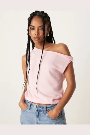 ASOS Structured knitted off shoulder top in pink