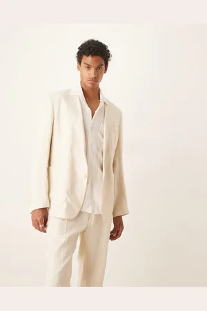 MANGO Regular fit linen blazer co-ord in ecru
