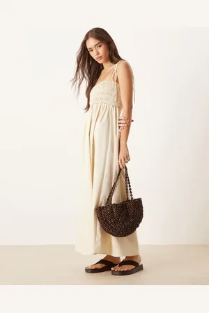 ASOS Shirred bust cotton poplin midi dress in oyster