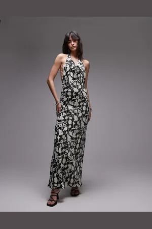 Topshop Satin high cowl halter maxi dress in floral print