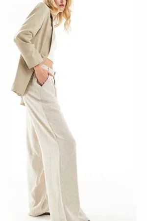 ASOS ASOS DESIGN Tall relaxed straight leg trousers with linen in natural