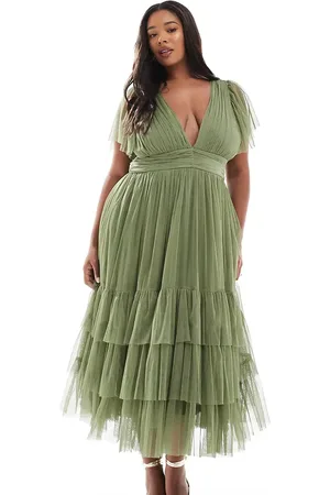 Lace & Beads Bridesmaid Madison midi dress in soft olive