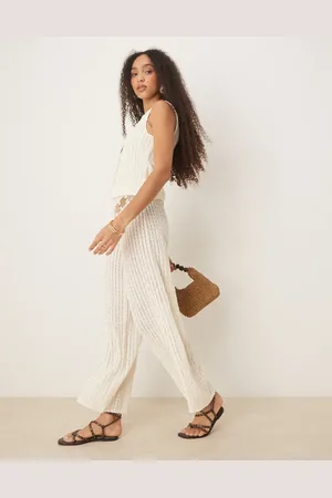 ASOS Semi sheer co-ord textured crochet wide leg trouser in cream