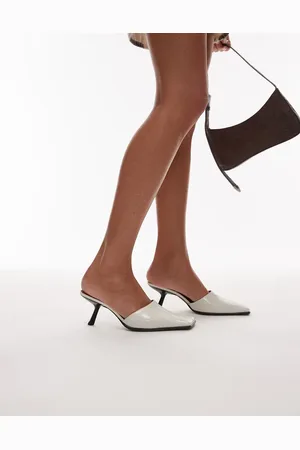 Topshop Premium Dante leather square toe heeled mule in off