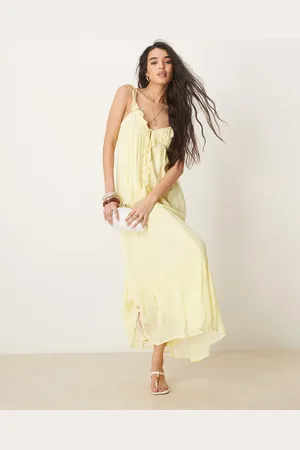 ASOS Frilled ruffle front maxi dress in lemon