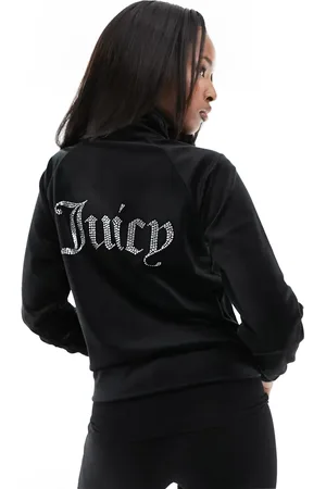 Juicy Couture Velour zip track jacket with diamante back logo black