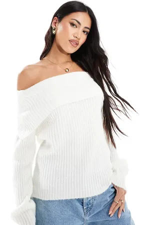 ASOS Knitted one shoulder jumper in ecru