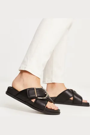 ASOS Wide Fit Flash buckle cross vamp flat sandals in
