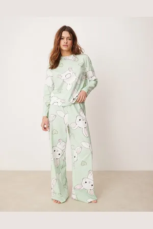 ASOS Bunny long sleeve top & trouser pyjama set in green