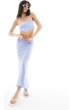 Bershka Tie waist maxi skirt co-ord in stripe