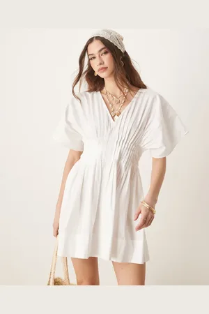 ASOS V neck short sleeve mini dress with narrow pintucks in