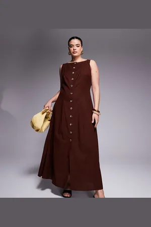 ASOS ASOS DESIGN Curve slash neck button down waistcoat maxi dress in chocolate