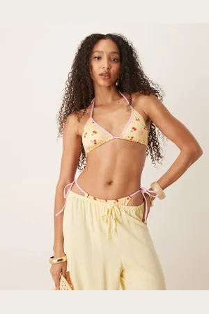 ASOS Brielle bow and cherry print triangle bikini top in