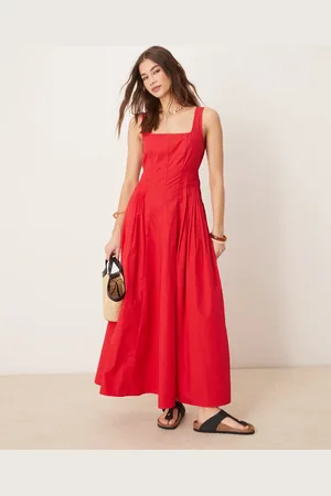 ASOS Scoop neck pleat waist midi dress in deep