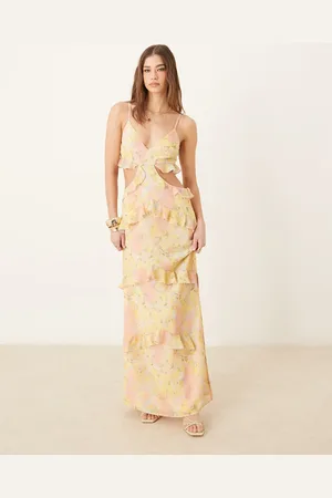 Pretty Lavish Cut-out ruffle maxi dress in bright abstract floral