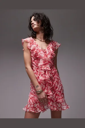 Topshop Ruffle pintuck mini dress in floral