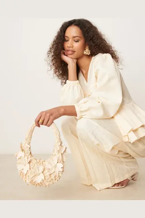 ASOS Scoop grab shoulder bag with 3D flowers in cream