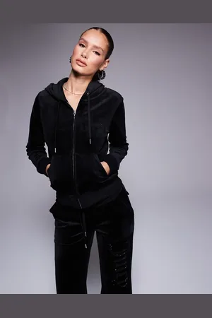Juicy Couture Velour tonal jewel zip through hoodie co-ord in