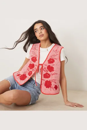 ASOS Quilted waistcoat with striped red and white embroidery