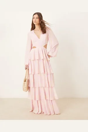 Pretty Lavish Cut-out ruffle maxi dress in pink floral