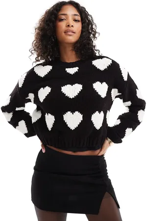 Bershka Chunky heart pattern jumper in