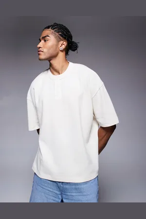 ASOS Oversized boxy waffle henley t-shirt in cream