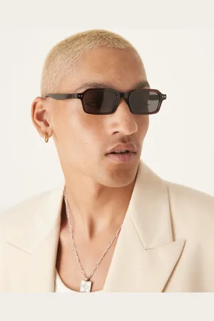 ASOS Rectangle sunglasses with burgundy frame with blue smoke lens