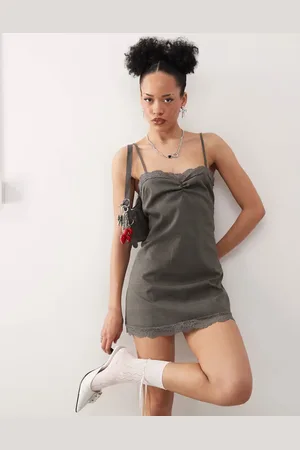 Motel Larna check lace edge check mini dress in