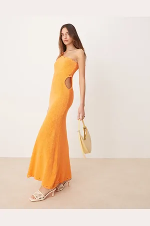 ASOS Knitted midaxi dress in slub yarn with raw edge detail in