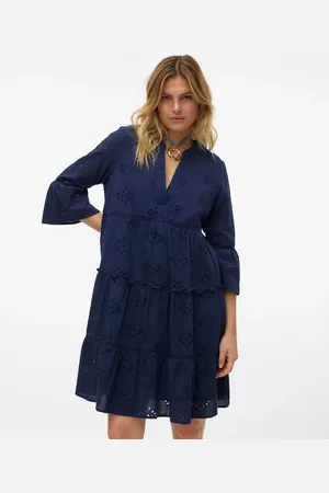 VERO MODA V-neck broderie tiered mini dress in
