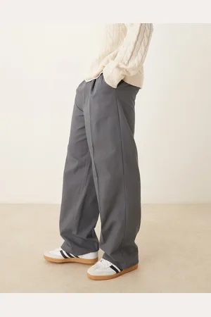 ASOS Wide leg trousers with pleat detailing in grey