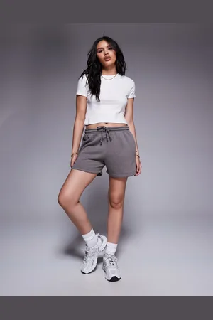 Missyempire Exclusive drawstring waist sweat short in charcoal