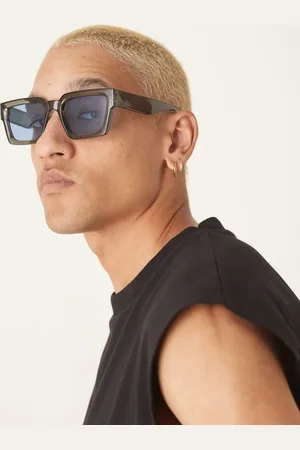 ASOS Square sunglasses with charcoal crystal frame with bevelling detail and blue lens