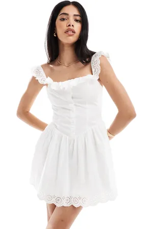 Bershka Laser cut frill detail volume mini dress in