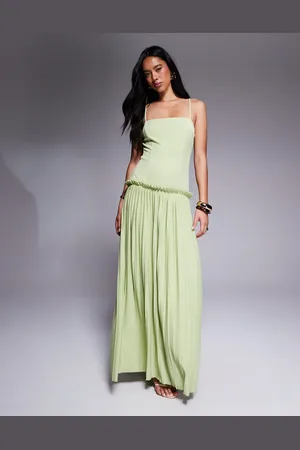 ASOS Square neck pleated maxi dress with dropped waist in pistachio