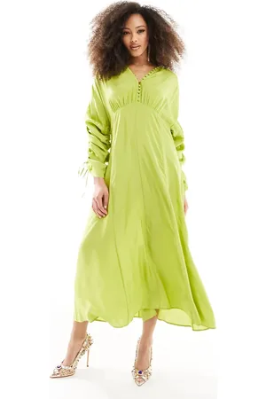 & OTHER STORIES Drapey midaxi dress with ruche tie volume sleeves in