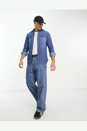 JACK & JONES Essentials slim fit denim shirt in mid wash