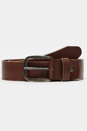 JACK & JONES Smooth leather belt with logo buckle in dark