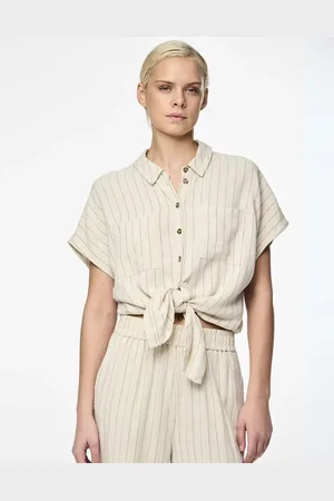 Pieces® Linen-blend shirt in oatmeal 1