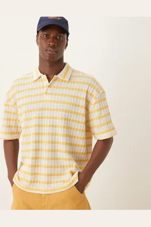 ASOS Boxy oversized polo in textured white and yellow stripe