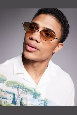 ASOS Angled oval sunglasses in pale metal with brown lens