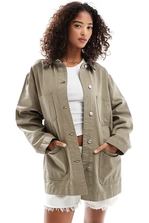 ASOS Denim barn jacket with contrast collar in khaki