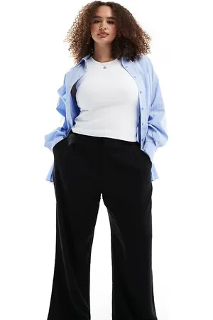 ASOS ASOS DESIGN Curve relaxed straight leg trousers with linen in